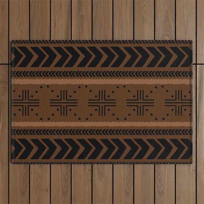 Natural African Mud Cloth Pattern Outdoor Rug