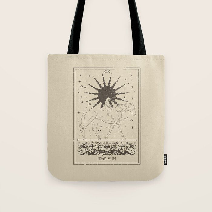 The Sun Card, Sun girl and horse print, Major Arcana, Divination, Magic girl Tote Bag Gallery Image 1