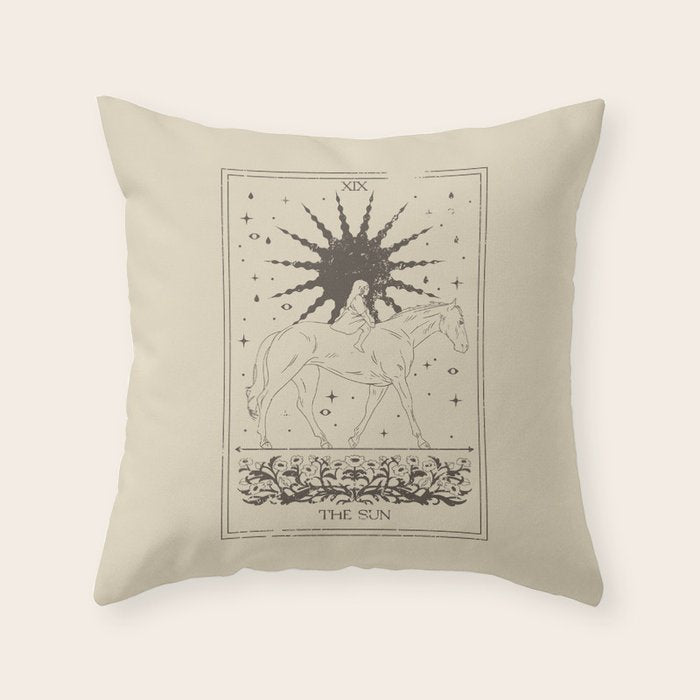 The Sun Card, Sun girl and horse print, Major Arcana, Divination, Magic girl Throw Pillow Gallery Image 6
