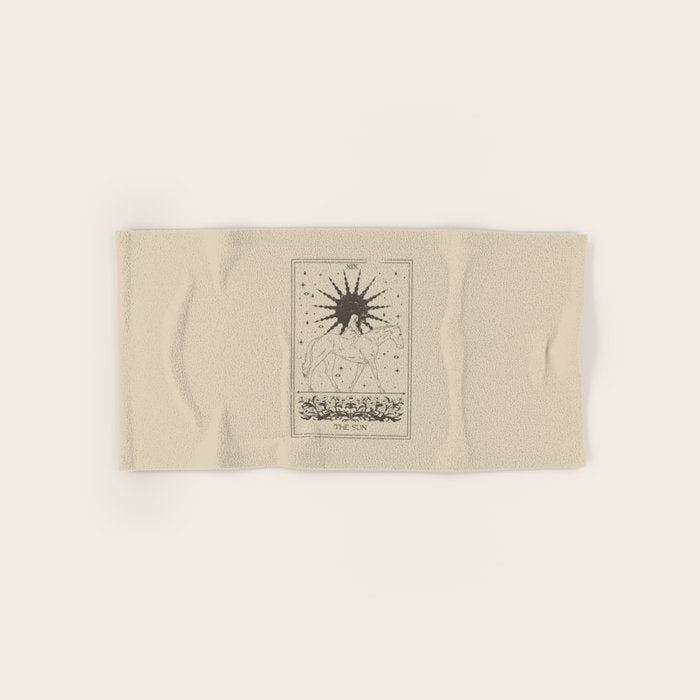 The Sun Card, Sun girl and horse print, Major Arcana, Divination, Magic girl Bath Towel Gallery Image 1