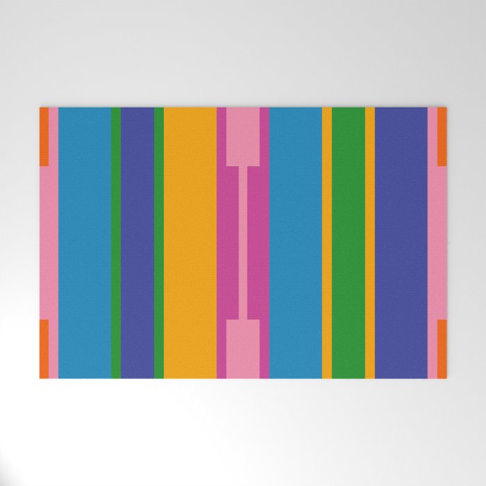 Colorful and Bold Geo Chain Geometric Color Block Stripes Vertical Pattern Welcome Mat Gallery Image 1