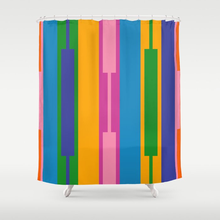 Colorful and Bold Geo Chain Geometric Color Block Stripes Vertical Pattern Shower Curtain Gallery Image 1