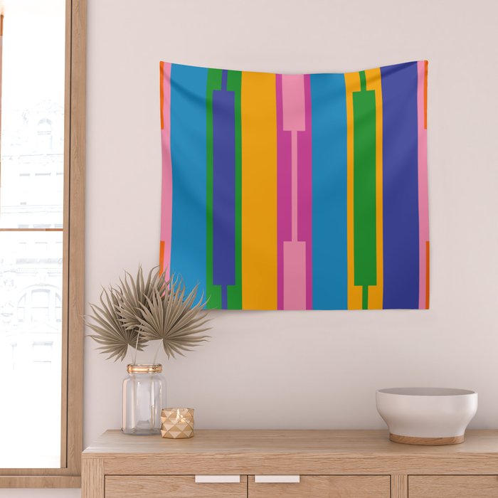 Colorful and Bold Geo Chain Geometric Color Block Stripes Vertical Pattern Wall Tapestry Gallery Image 2