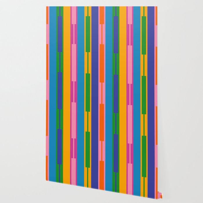Colorful and Bold Geo Chain Geometric Color Block Stripes Vertical Pattern Wallpaper Gallery Image 2