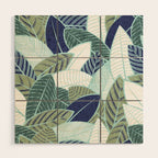 Leaf wall // navy blue pine and sage green leaves mint lines Wood Wall Art Gallery Image 1