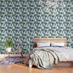 Leaf wall // navy blue pine and sage green leaves mint lines Wallpaper Gallery Image 3