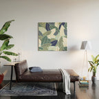 Leaf wall // navy blue pine and sage green leaves mint lines Wood Wall Art Gallery Image 2