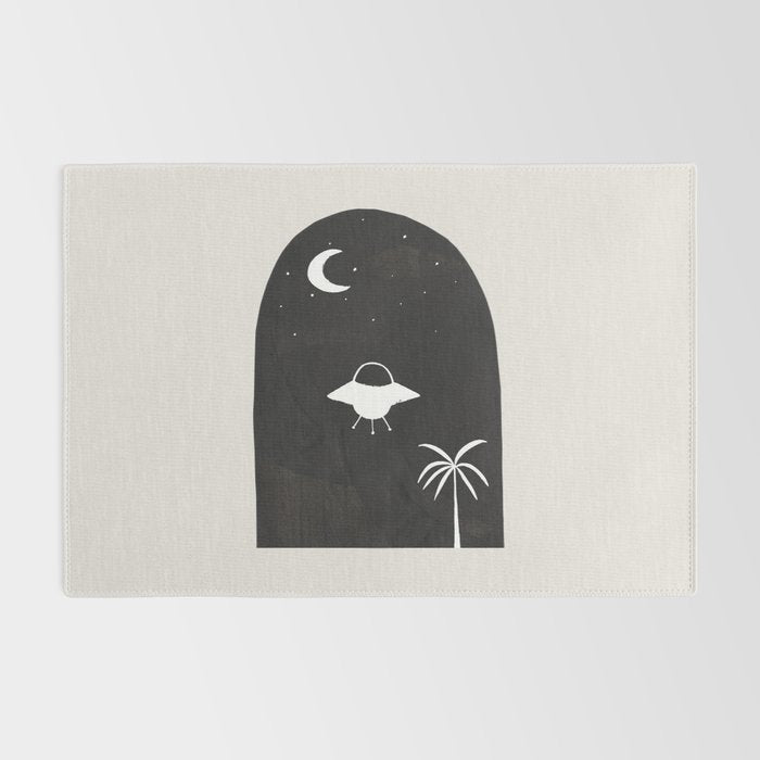 Ancient Alien Visitor Black White Minimalist Line Drawing Paper Collage by Ejaaz Haniff Rug Gallery Image 2