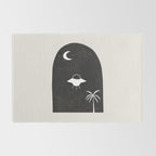 Ancient Alien Visitor Black White Minimalist Line Drawing Paper Collage by Ejaaz Haniff Rug Gallery Image 2