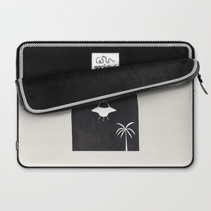 Ancient Alien Visitor Black White Minimalist Line Drawing Paper Collage by Ejaaz Haniff Laptop Sleeve Gallery Image 2