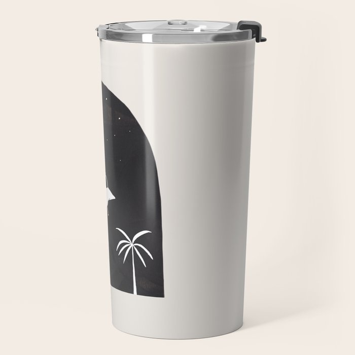 Ancient Alien Visitor Black White Minimalist Line Drawing Paper Collage by Ejaaz Haniff Travel Mug Gallery Image 2