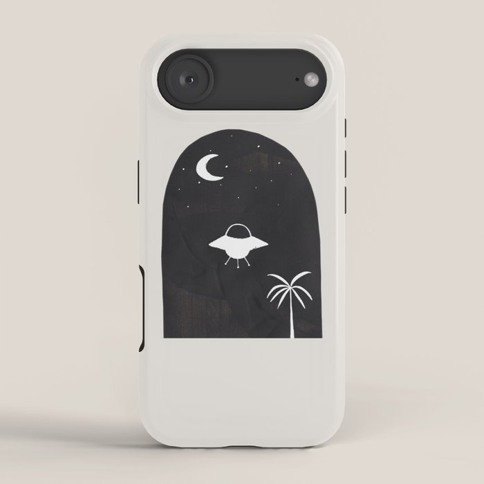 Ancient Alien Visitor Black White Minimalist Line Drawing Paper Collage by Ejaaz Haniff iPhone Case Gallery Image 2