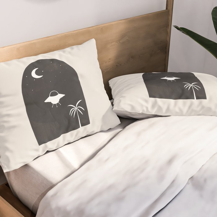 Ancient Alien Visitor Black White Minimalist Line Drawing Paper Collage by Ejaaz Haniff Pillow Sham Gallery Image 2