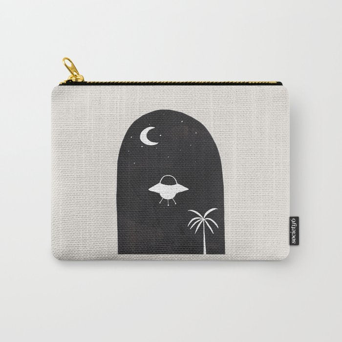 Ancient Alien Visitor Black White Minimalist Line Drawing Paper Collage by Ejaaz Haniff Carry All Pouch Gallery Image 1