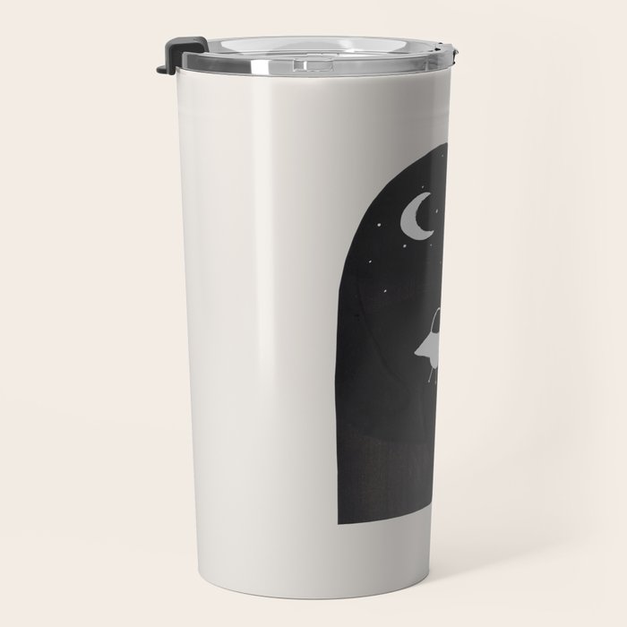 Ancient Alien Visitor Black White Minimalist Line Drawing Paper Collage by Ejaaz Haniff Travel Mug Gallery Image 3