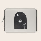 Ancient Alien Visitor Black White Minimalist Line Drawing Paper Collage by Ejaaz Haniff Laptop Sleeve Gallery Image 1