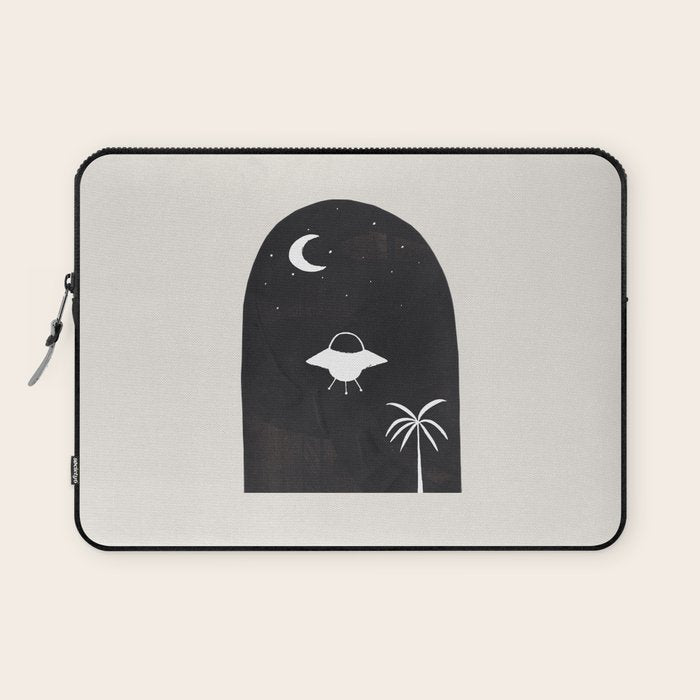 Ancient Alien Visitor Black White Minimalist Line Drawing Paper Collage by Ejaaz Haniff Laptop Sleeve Gallery Image 1