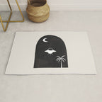 Ancient Alien Visitor Black White Minimalist Line Drawing Paper Collage by Ejaaz Haniff Rug Gallery Image 1