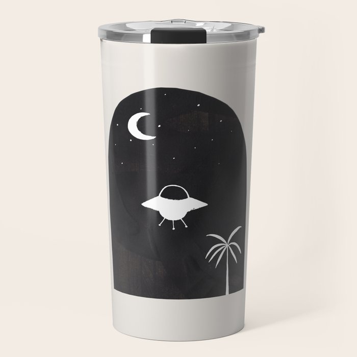 Ancient Alien Visitor Black White Minimalist Line Drawing Paper Collage by Ejaaz Haniff Travel Mug Gallery Image 1