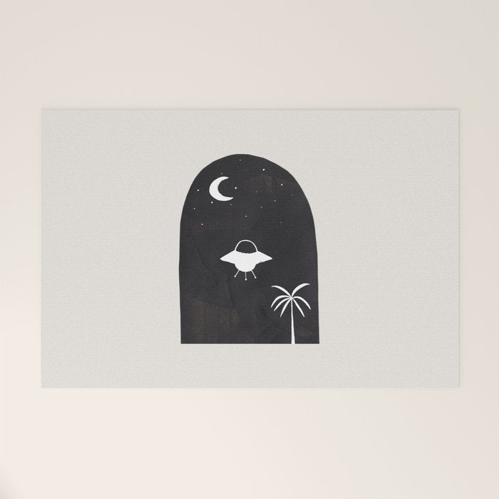Ancient Alien Visitor Black White Minimalist Line Drawing Paper Collage by Ejaaz Haniff Welcome Mat Gallery Image 1