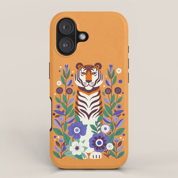 Floral Tiger in a Bold Jungle - Vibrant Botanical Wildlife Art iPhone Case Gallery Image 1