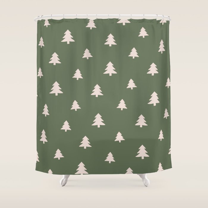 Christmas Tree Pattern Green Shower Curtain Gallery Image 1