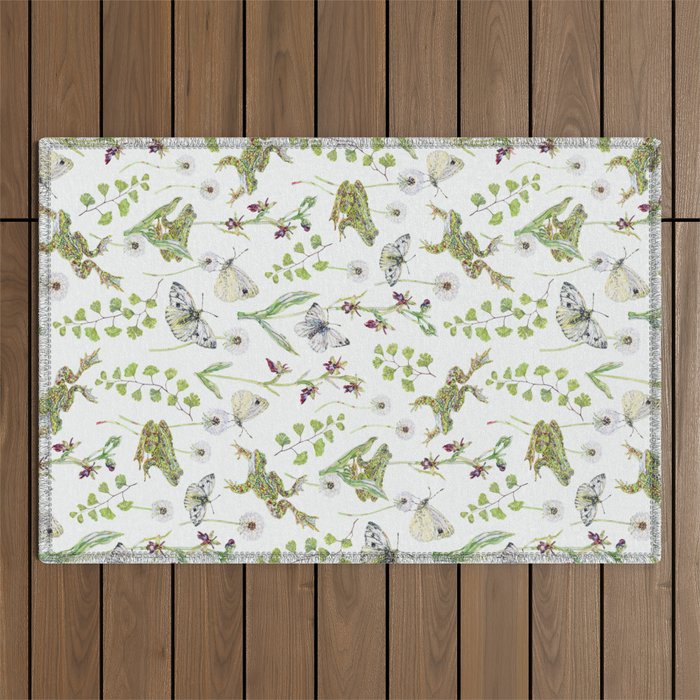 Spring Frogs and Orchids - Light Green Outdoor Rug Gallery Image 1