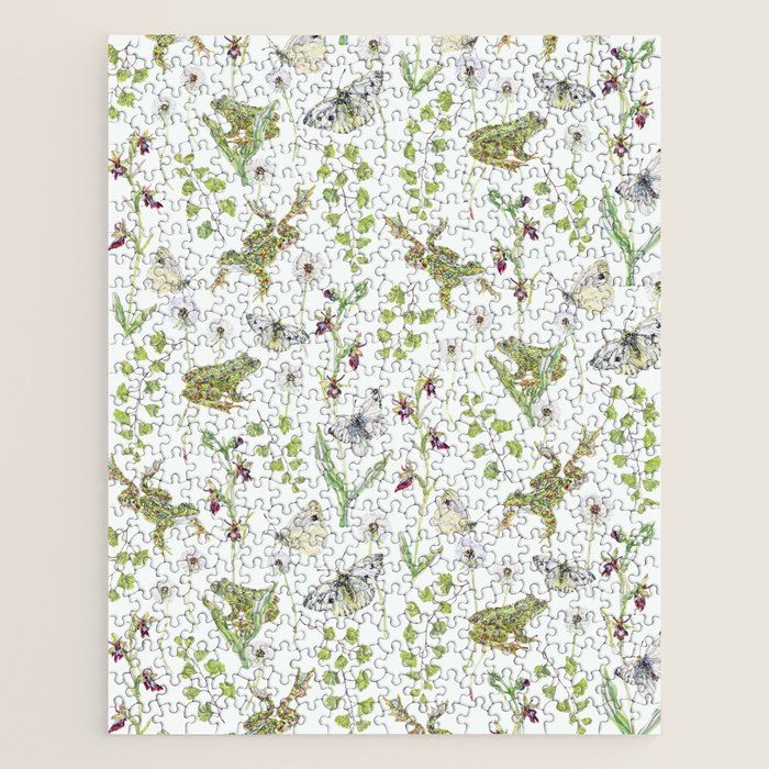 Spring Frogs and Orchids - Light Green Jigsaw Puzzle Gallery Image 1