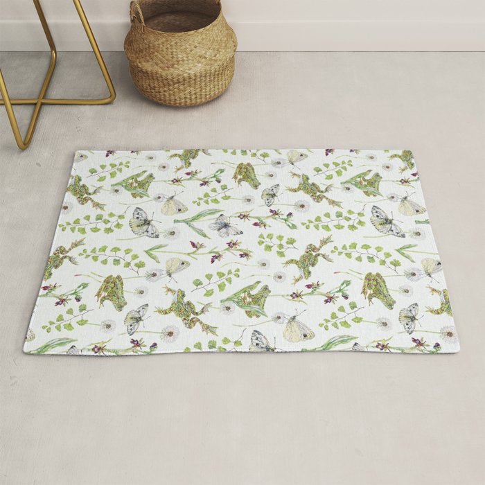 Spring Frogs and Orchids - Light Green Rug Gallery Image 1