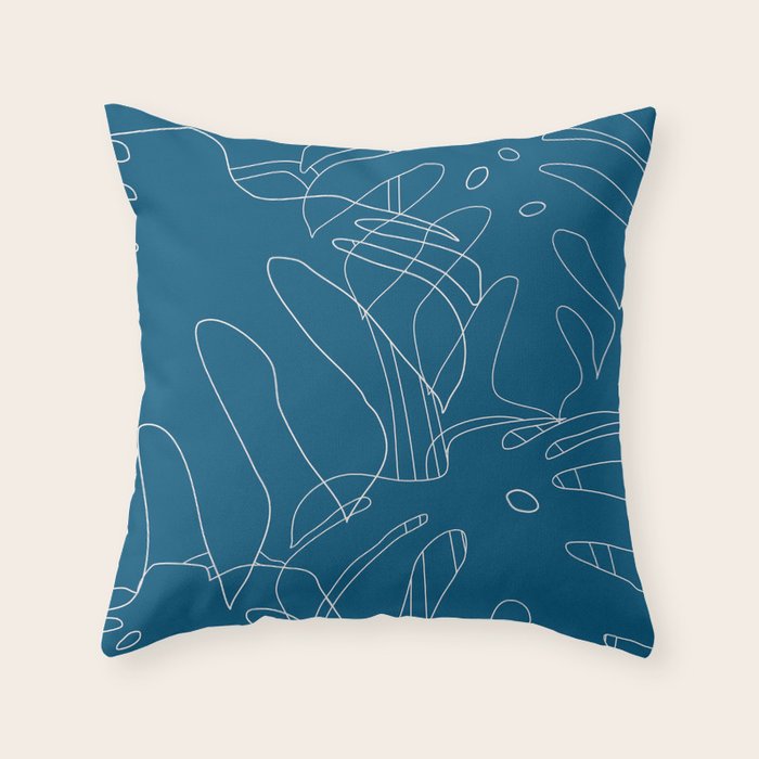 Monstera No2 Blue Throw Pillow Gallery Image 1