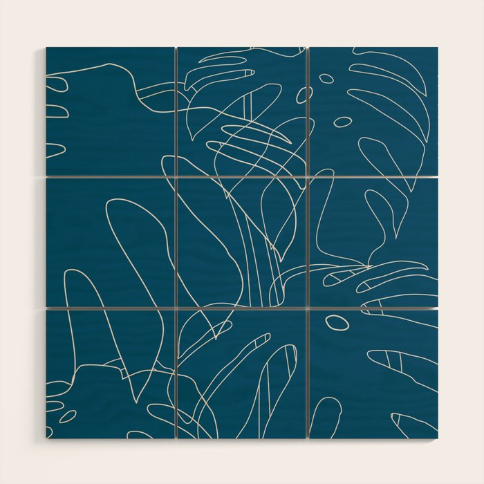 Monstera No2 Blue Wood Wall Art Gallery Image 1