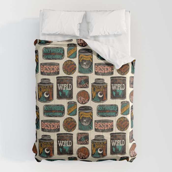Vagabondâs Cupboard - black and cream with red, gold, teal, and peach Comforter Gallery Image 6