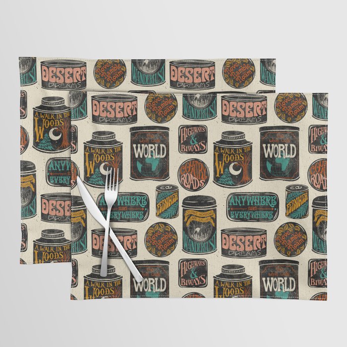 Vagabondâs Cupboard - black and cream with red, gold, teal, and peach Placemat Gallery Image 1