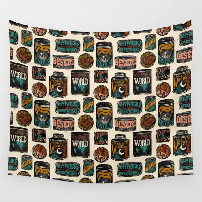 Vagabondâs Cupboard - black and cream with red, gold, teal, and peach Wall Tapestry Gallery Image 4