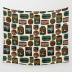 Vagabondâs Cupboard - black and cream with red, gold, teal, and peach Wall Tapestry Gallery Image 4