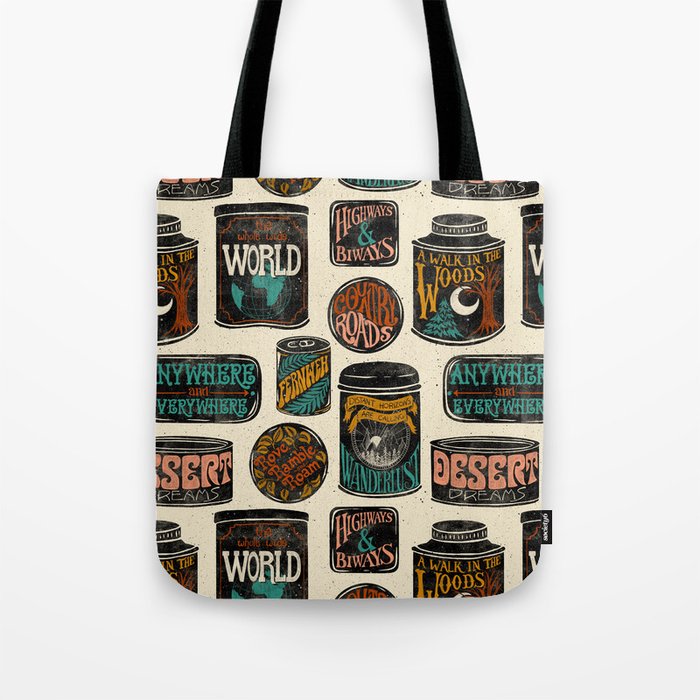 Vagabondâs Cupboard - black and cream with red, gold, teal, and peach Tote Bag Gallery Image 1