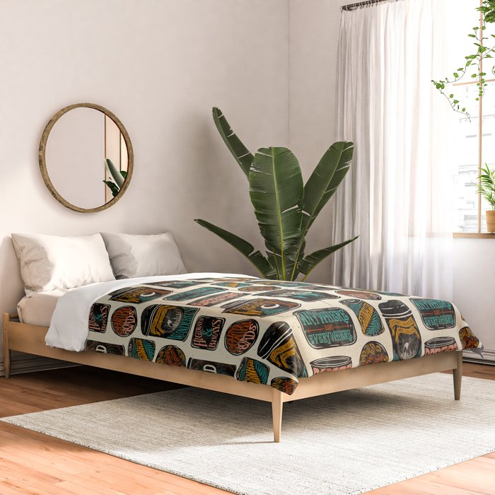 Vagabondâs Cupboard - black and cream with red, gold, teal, and peach Comforter Gallery Image 2