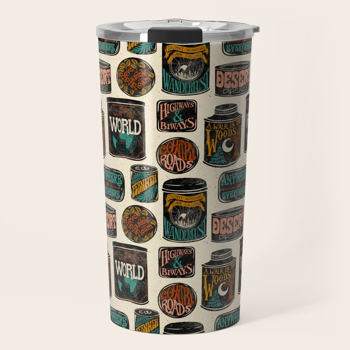 Vagabondâs Cupboard - black and cream with red, gold, teal, and peach Travel Mug Gallery Image 1