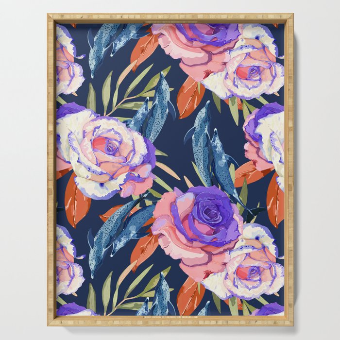 Dark landscape dolphins in the roses Serving Tray Gallery Image 1
