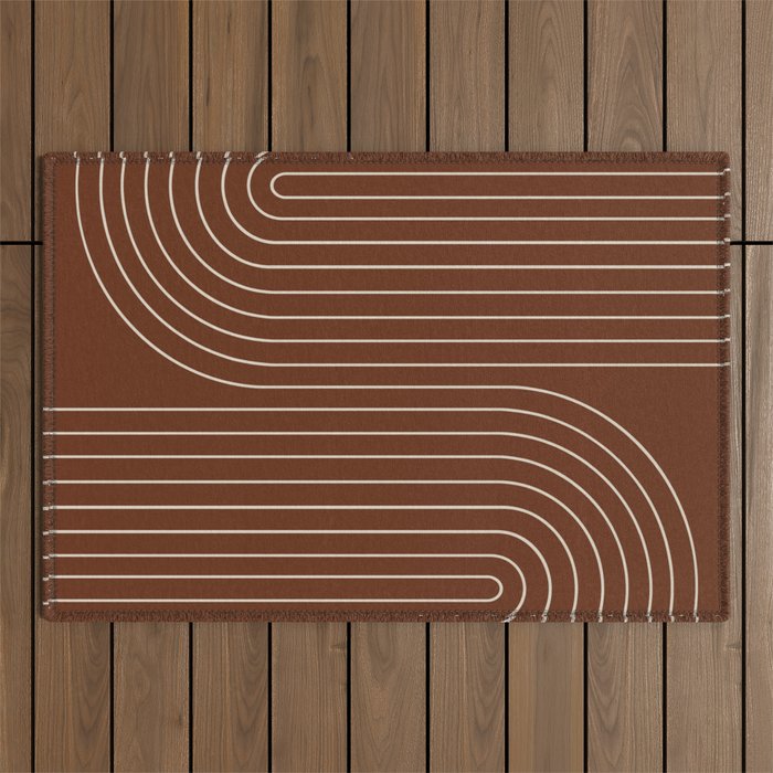 Minimal Line Curvature XIX Brick Red Mid Century Modern Arch Abstract Outdoor Rug Gallery Image 1