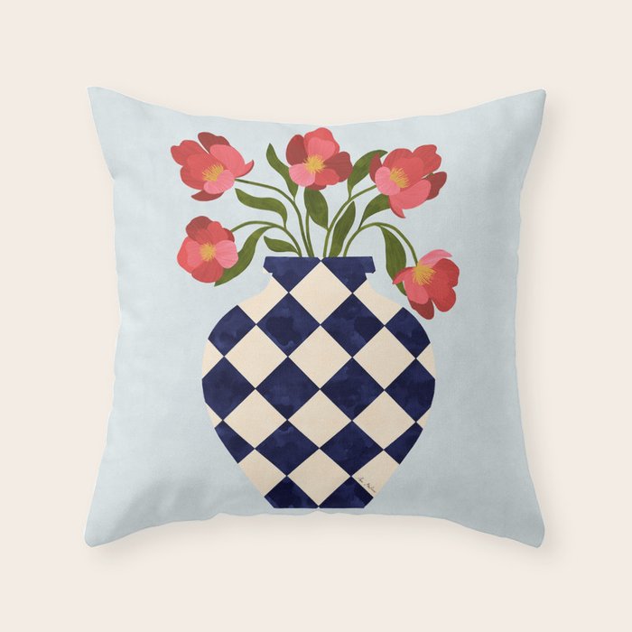 Roses and vase with diamonds Throw Pillow Gallery Image 1