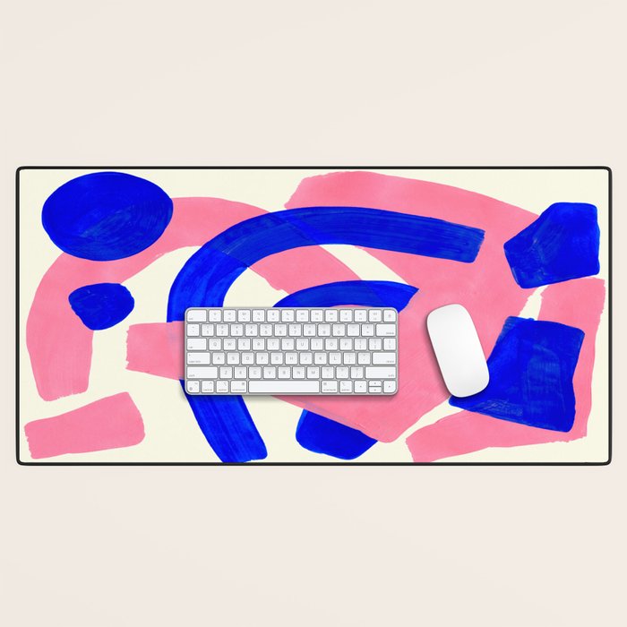 Blue Pink Fun Colorful Mid Century Modern Abstract Painting Shapes Pattern Desk Mat Gallery Image 1