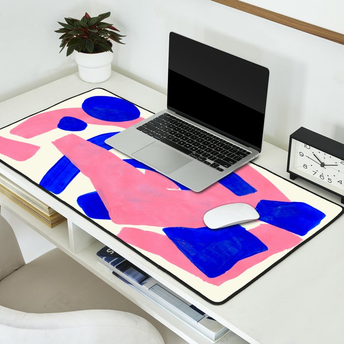 Blue Pink Fun Colorful Mid Century Modern Abstract Painting Shapes Pattern Desk Mat Gallery Image 2