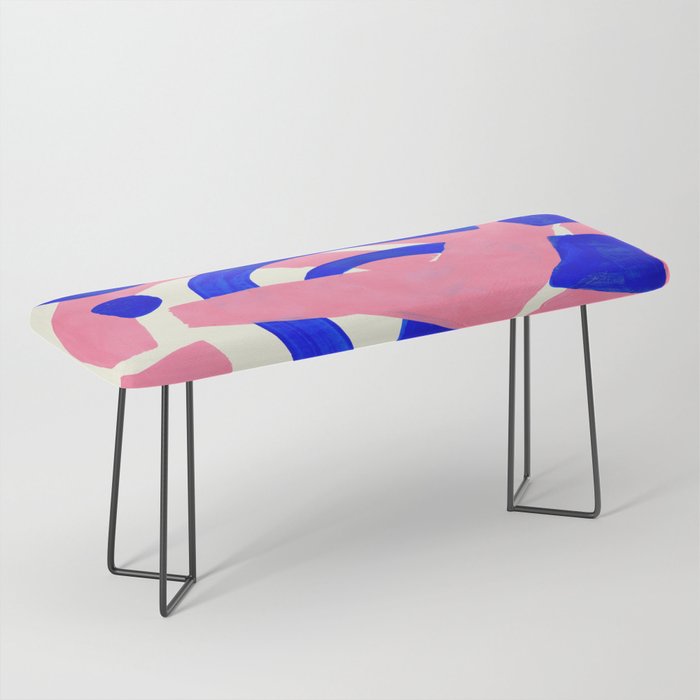 Blue Pink Fun Colorful Mid Century Modern Abstract Painting Shapes Pattern Bench Gallery Image 1