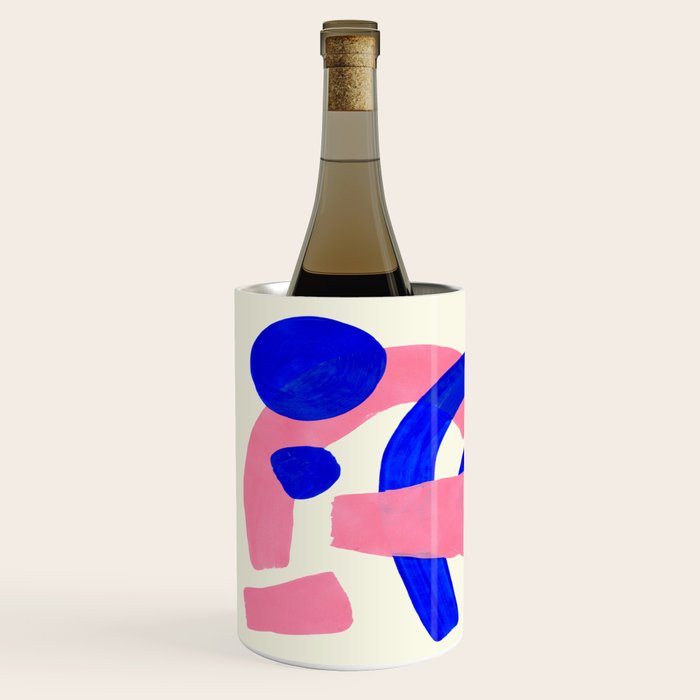 Blue Pink Fun Colorful Mid Century Modern Abstract Painting Shapes Pattern Wine Chiller Gallery Image 2