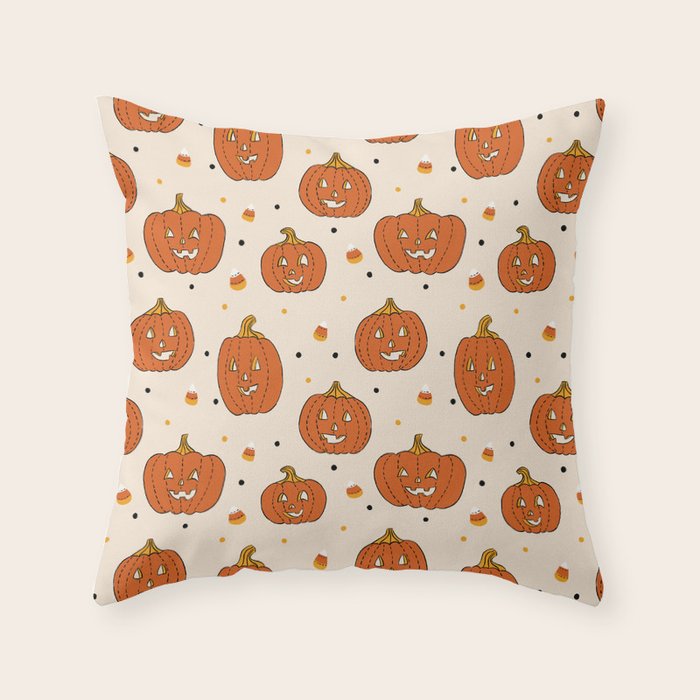 Happy Pumpkins - Beige Throw Pillow Gallery Image 6