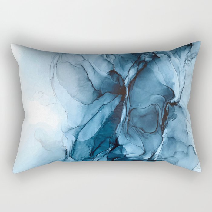 Deep Blue Flowing Water Abstract Painting Rectangular Pillow Gallery Image 1