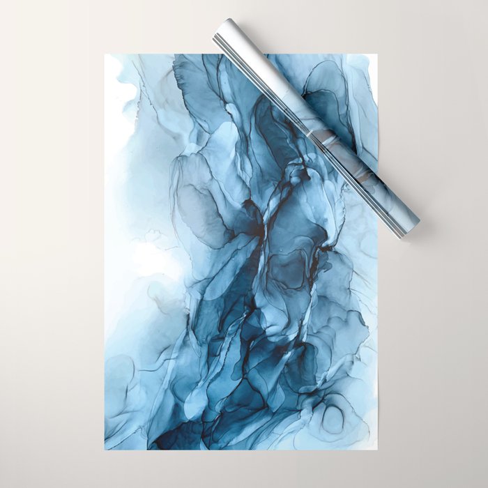 Deep Blue Flowing Water Abstract Painting Wrapping Paper Gallery Image 1