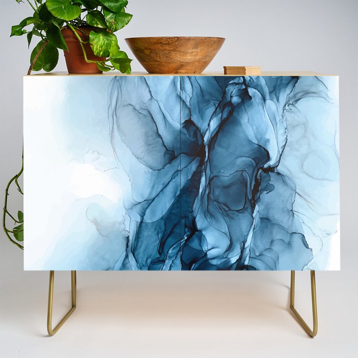 Deep Blue Flowing Water Abstract Painting Credenza Gallery Image 1