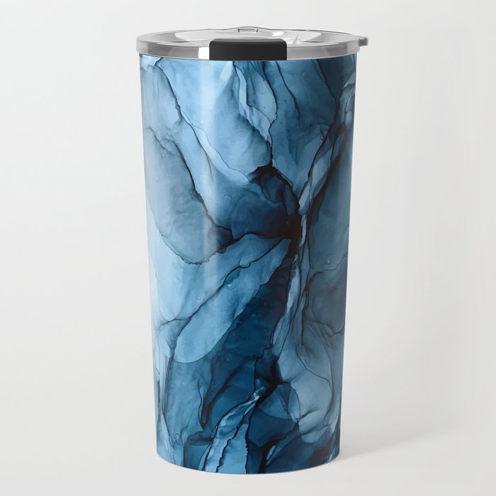 Deep Blue Flowing Water Abstract Painting Travel Mug Gallery Image 1